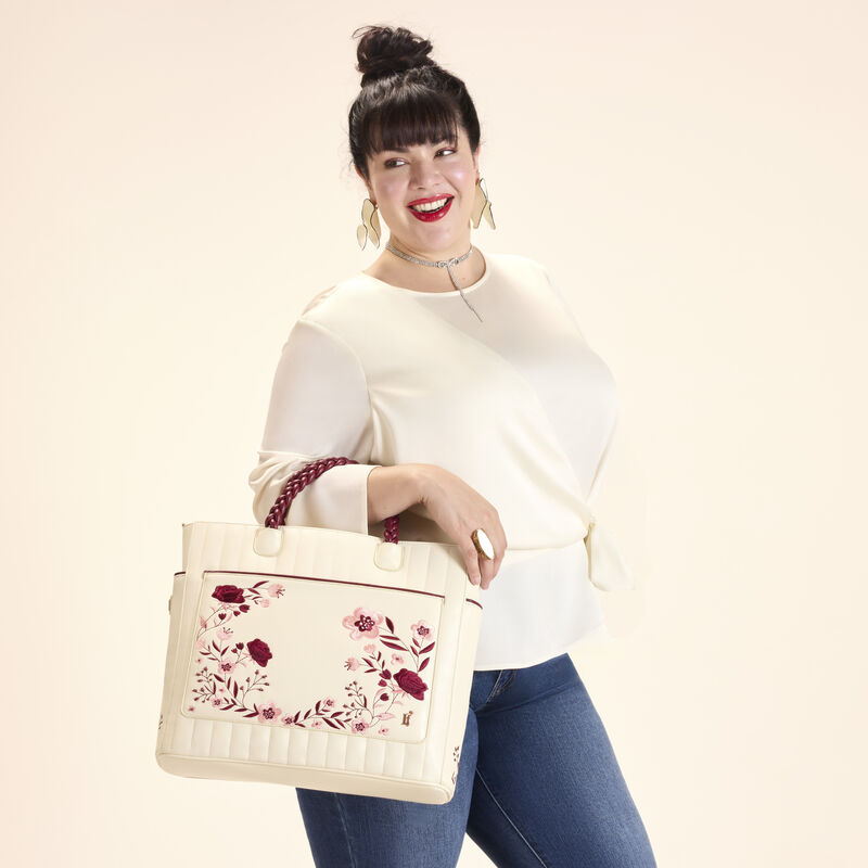 Loungefly Cream & Red Floral Convertible Backpack and Tote Crossbody Bag LFlifestyle2 view 3